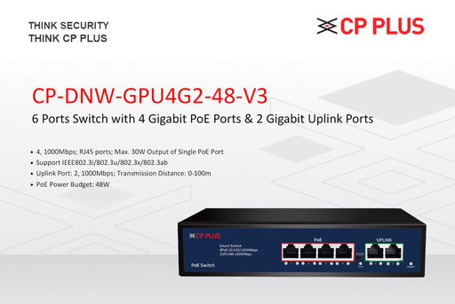 CPPLUS CP-DNW-GPU4G2-48-V3 GIGABIT 4 PORT POE SWITCH